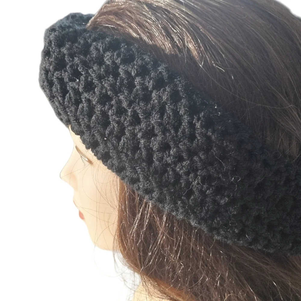 Hand Crafted 3 in 1 Hair accessory Black Crochet ear warmer Handmade headband